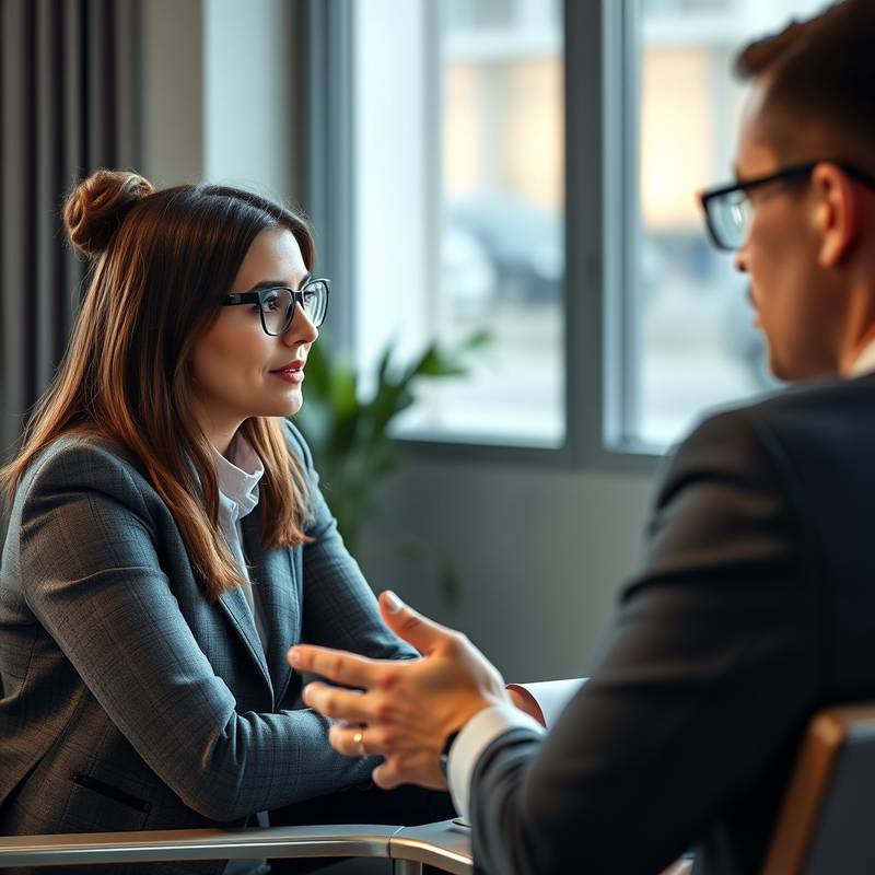 Een ervaren interviewer die een gedragsgericht interview afneemt, met focus op het analyseren van de kandidaat zijn reacties.